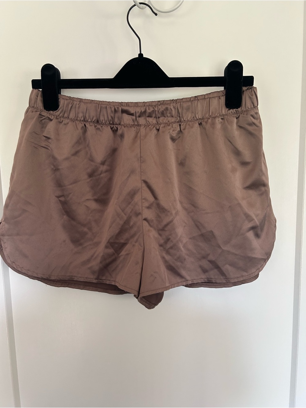 Express Satin-Look Athletic/ Sleep Shorts in Taupe